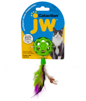 JW CATACTION FEATHER BALL W/BELL TOY